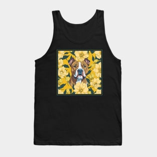 Pitbull and flowers, dog, seamless print, style vector (yellow flowers & pitbull) Tank Top